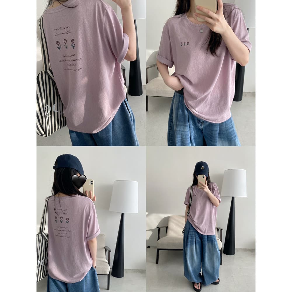 Sun Pomelo Neve Algodão Estilo Japonês Vitalidade Rose Print Camiseta Design Solto Casual All-Match Top