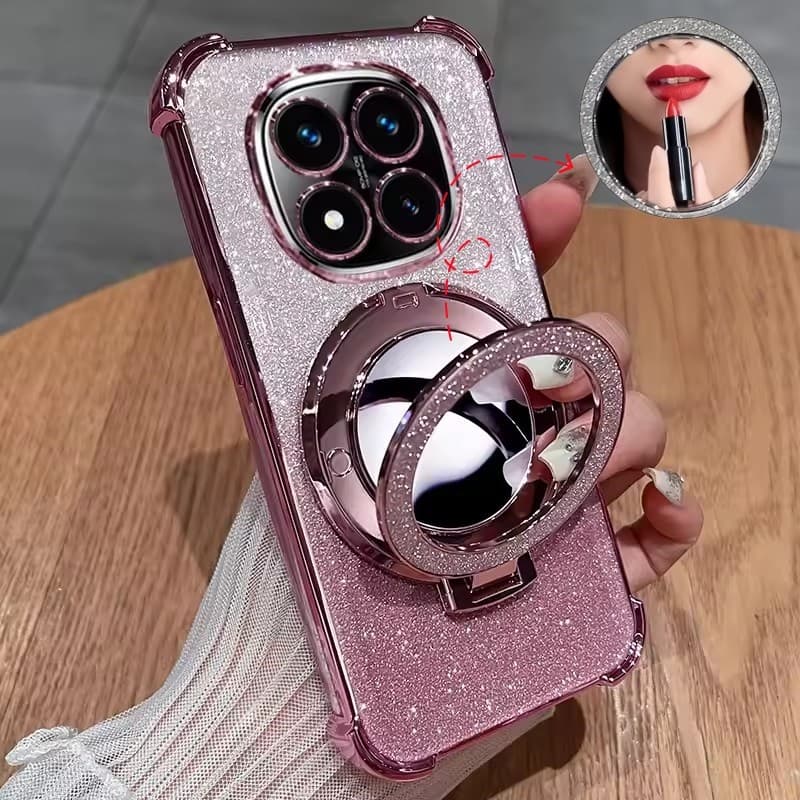 Glitter À Prova De Choque Espelho Suporte Magnético Caso Para Xiaomi Redmi 17 15C 14C 13C Note 17 15 14 13 Pro Plus Capa