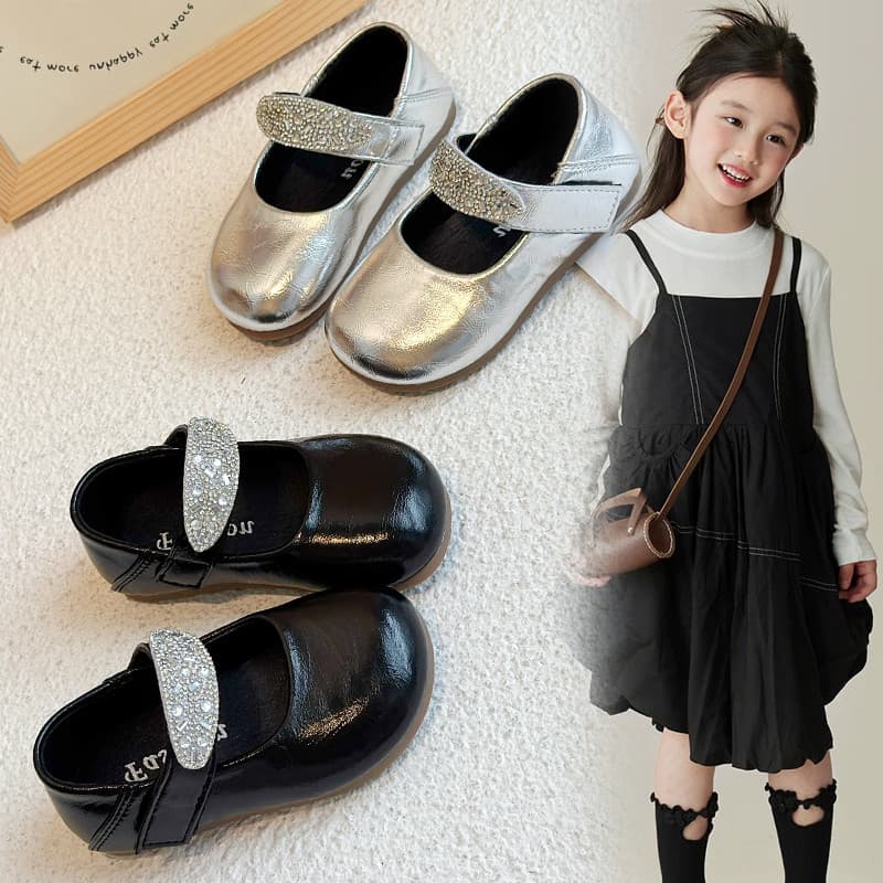 Meninas sapatos de couro prata 2025 primavera outono novo estilo sapatos infantis bebê moda sola macia menina Mary Jane