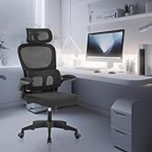 Cadeira de escritório ergonômica Vmstark com encosto reclinável em malha preta