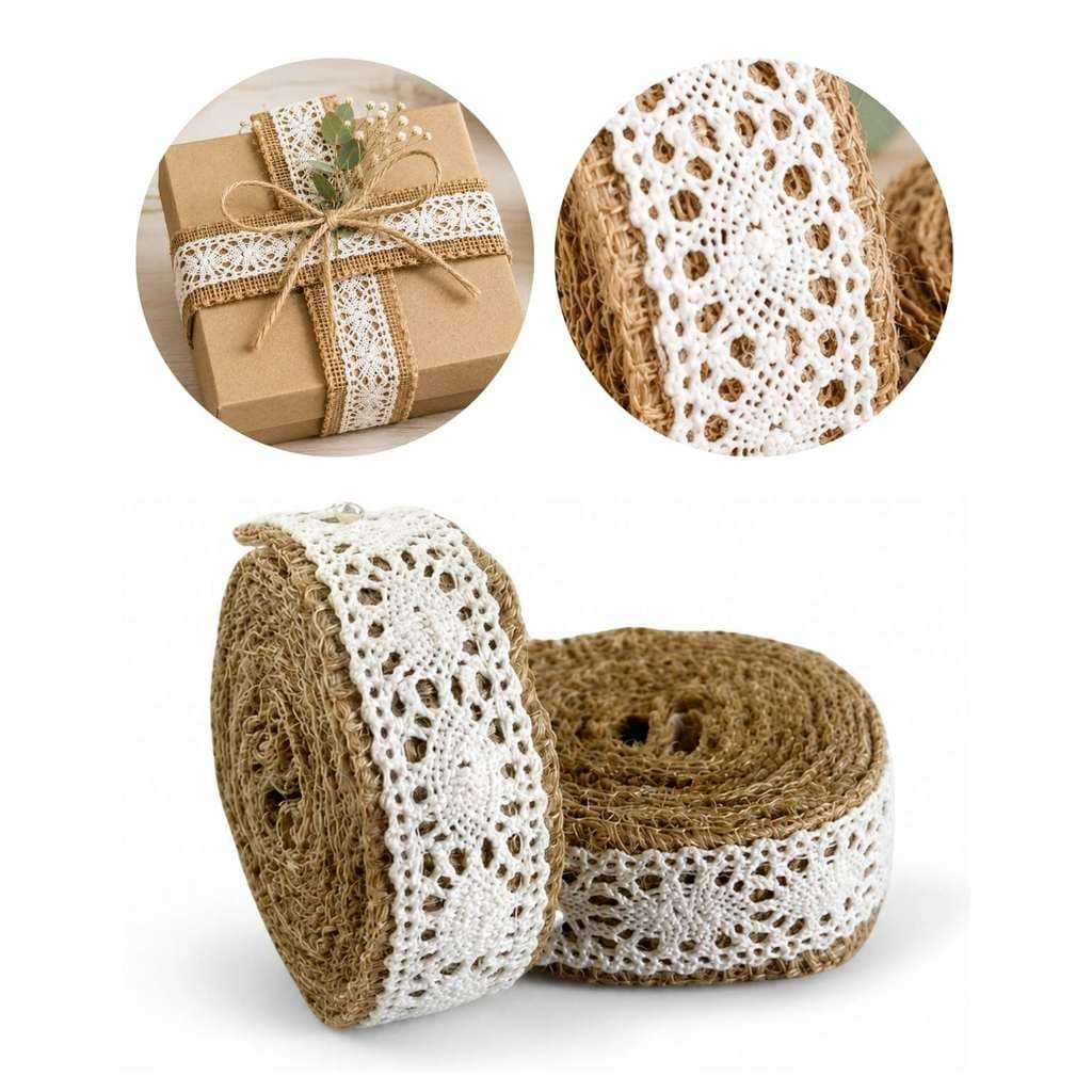 2 Rolinho Fita Juta Com Renda - 1,8 mts x 2,5cm Largura Cada