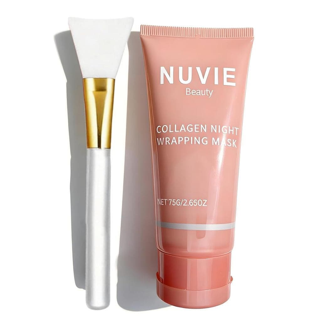 Máscara Facial Noturna de Colágeno com Pincel - Hidratante, Aumenta o Brilho e a Elasticidade, 2.53 fl.oz (1 unidade)
