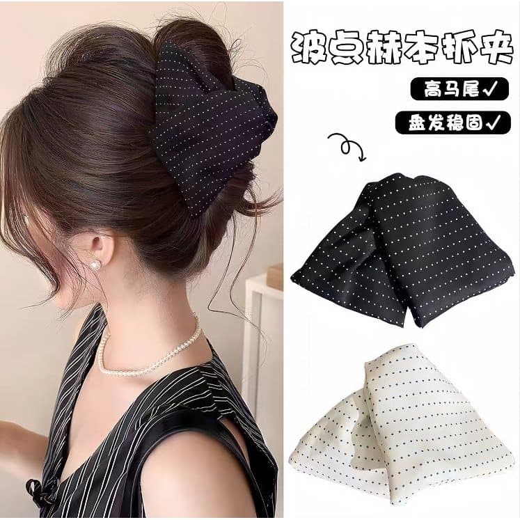Francês Hepburn estilo tecido Polka Dot Grab clip elegante temperamento volta cabeça grampo de cabelo placa grampo de ca