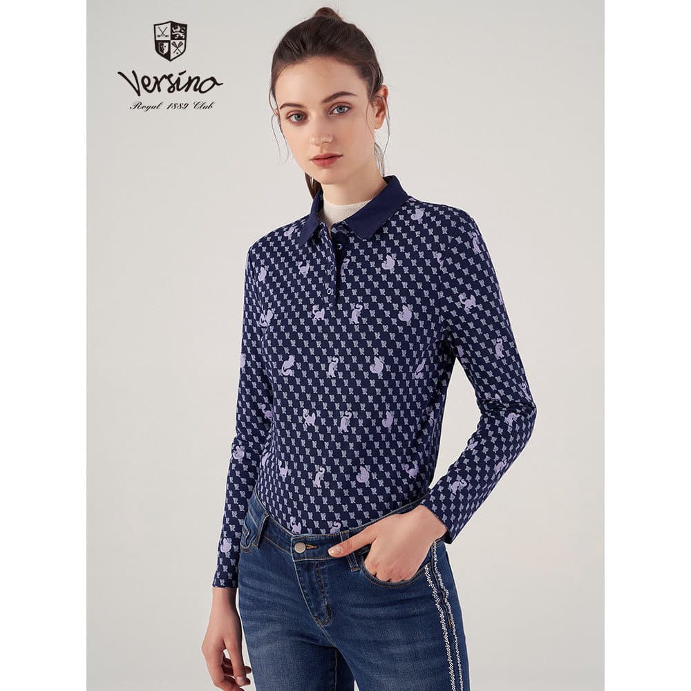 Versino versino camiseta de manga comprida senhoras camisa POLO outono inverno novo estilo Casual impresso lapela mais m