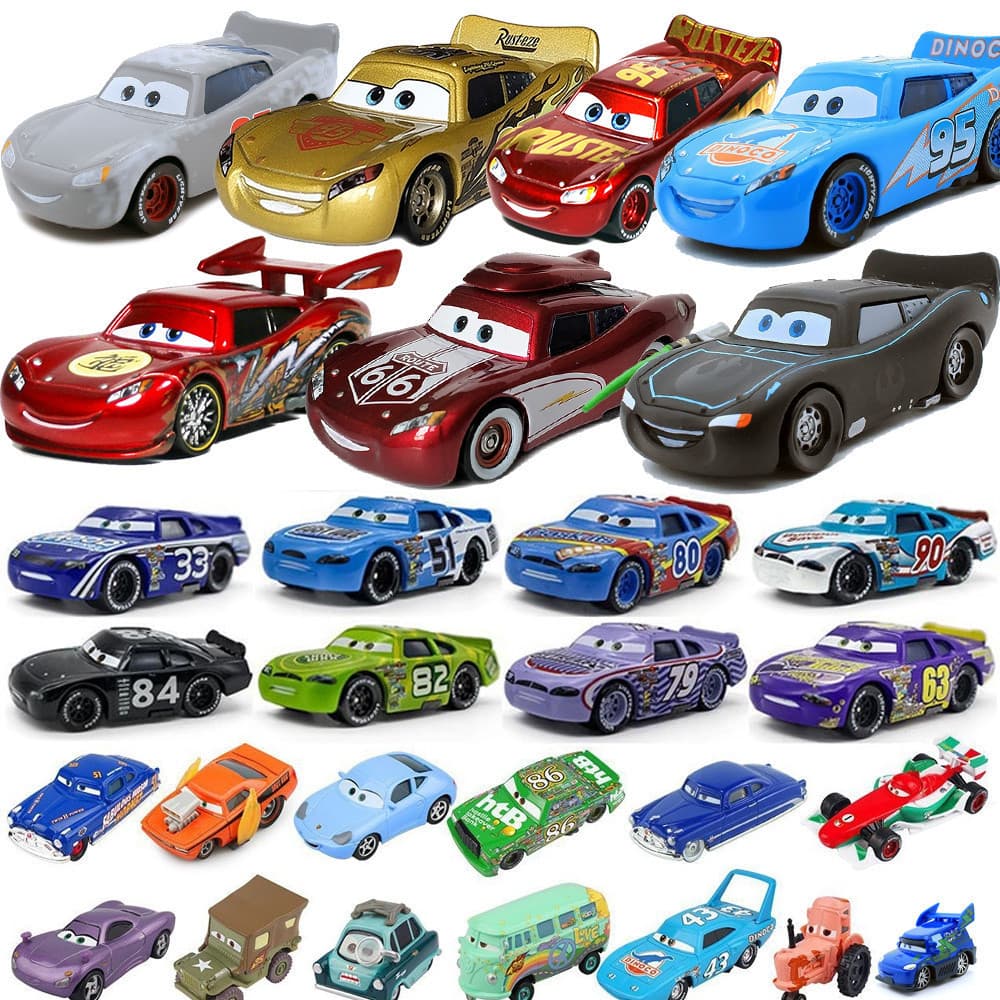Brinquedo Disney Pixar Cars: Carros de Metal Fundido em Escala 1:55 com Personagens Faísca McQueen, Mater, Jackson Storm