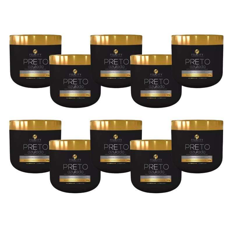 Kit Com 10 Mascara Tonalizante Preto Azulado Felicity 500G