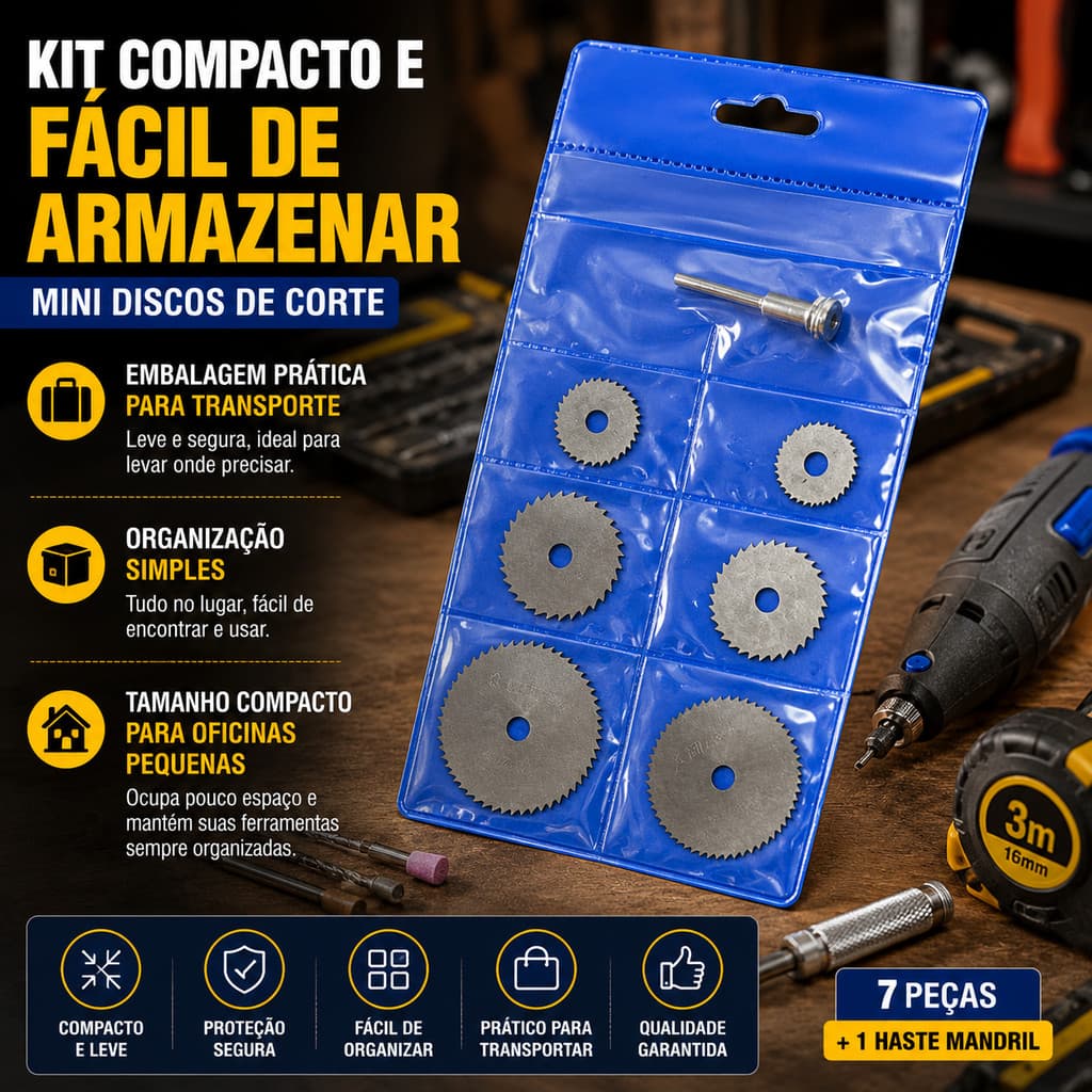 Kit de Mini Discos de Serra Circular para Corte Preciso em Aço Rápido com Adaptador Furadeira Alta Resistência Durável