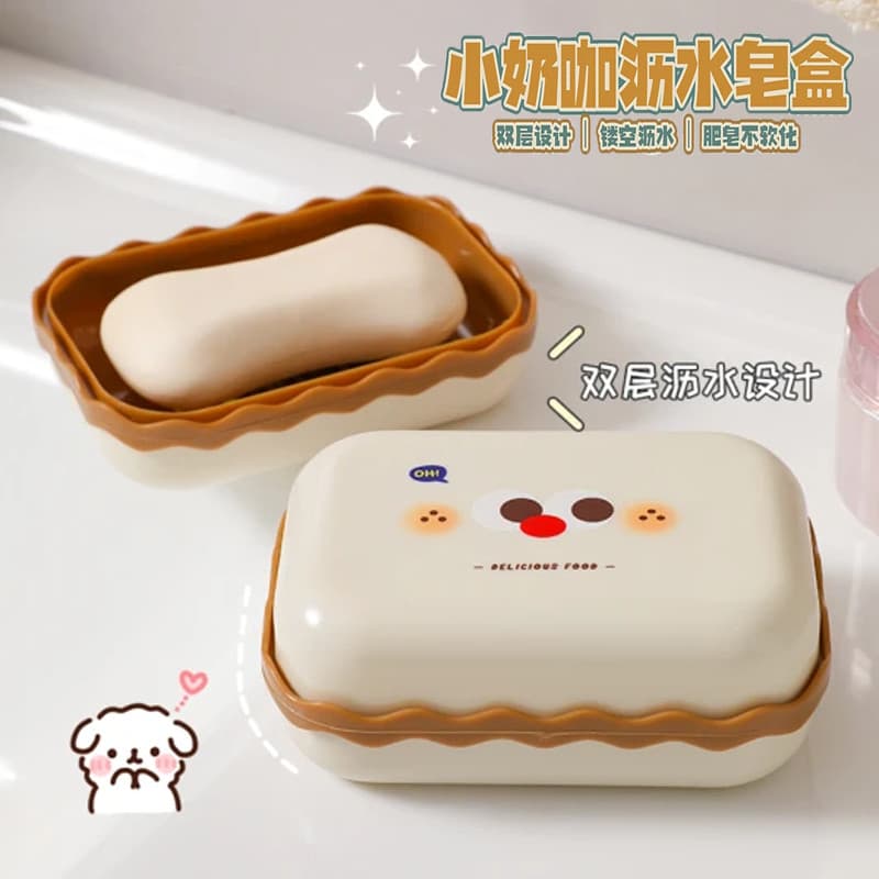 Caixa de sabão estilo creme urso dreno duplo bonito dos desenhos animados caixa de sabão portátil caixa de armazenamento