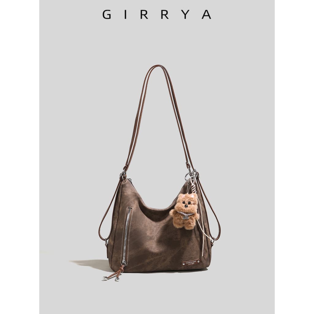 GIRRYA Retro High-End sentir grande capacidade sacola feminina 2025 novo estilo outono inverno nicho mochila de ombro de