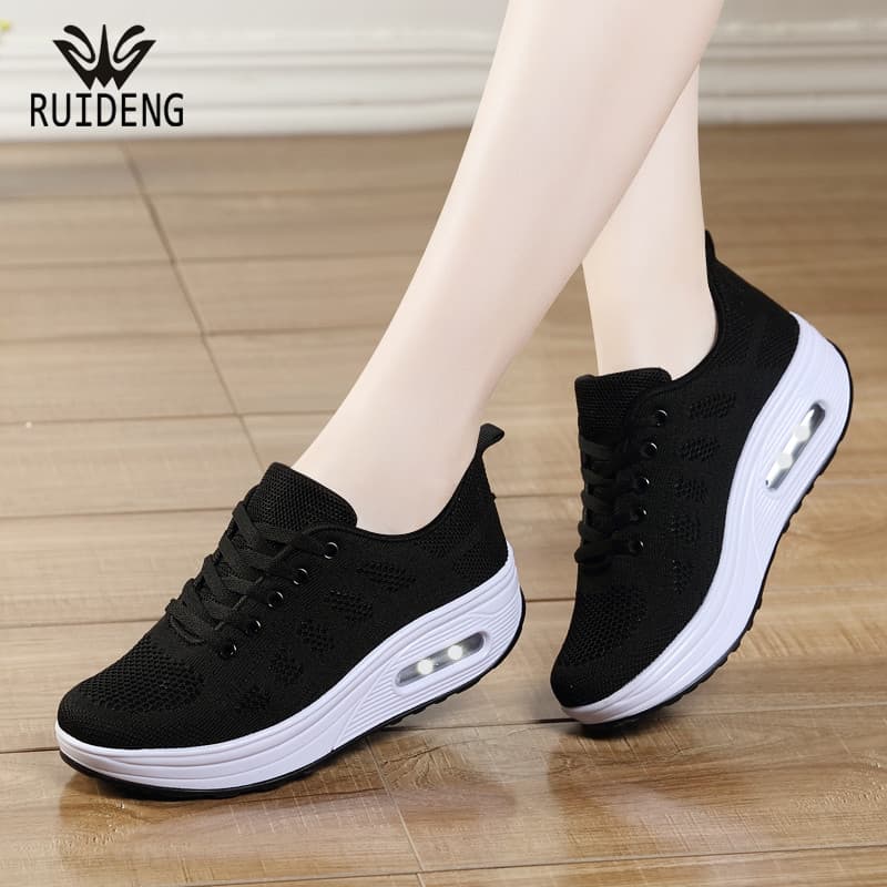 Ruideng 2026 estilo verão malha respirável sapatos de balanço de sola grossa aumentando sapatos esportivos casuais femin