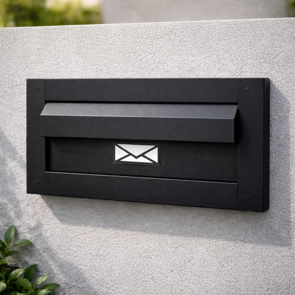 Caixa Correio Carta - Inox com Aba - Para Muro Parede de Embutir - 14cm Profundidade - Preto Fosco - Cromado - Branco