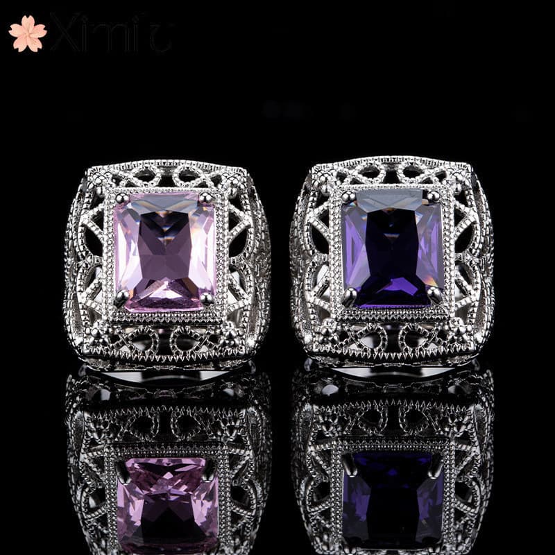 ❤ Requintado novo estilo Retro oco renda ametista anel princesa rosa diamante moda elegante presente jóias