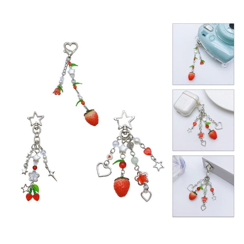 Estone Cereja Chaveiro Charme Bonito Saco Ornamentos Material De Liga Morango Mochila Pingente Perfeito Para O Amante Da