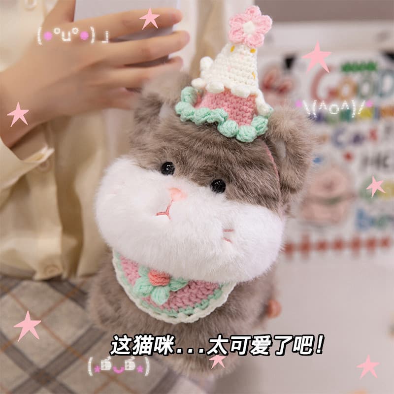 Gato Bonito Com Babador Brinquedo De Pelúcia Macio Boneca Meninas Dormir Travesseiro Fantoche Presente De Aniversário Pa