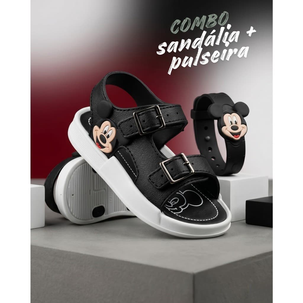 Sandalia papete infantil ajustavel kit com pulseira de personagem baby juvenil menino e menina