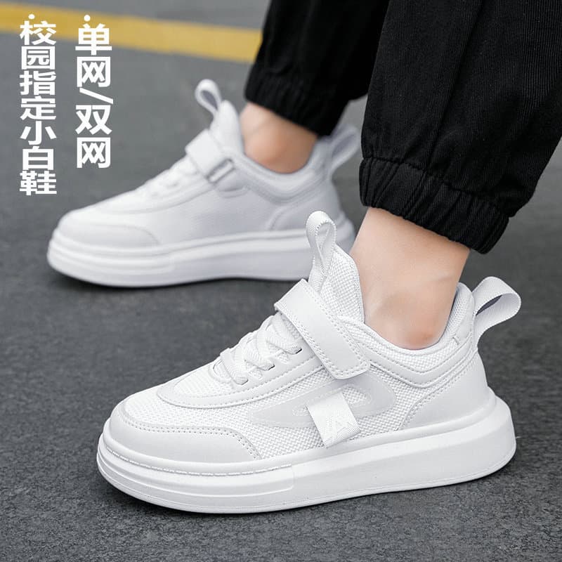 Sapatos brancos para jardim de infância, sapatos esportivos de primeira série para meninos, tênis para crianças, escola