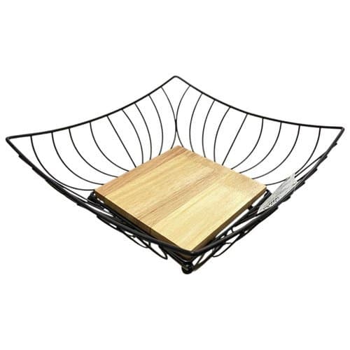 Fruteira Organizador Quadrado Aramado Ecowood Design Moderno Cozinha Varanda 25cm