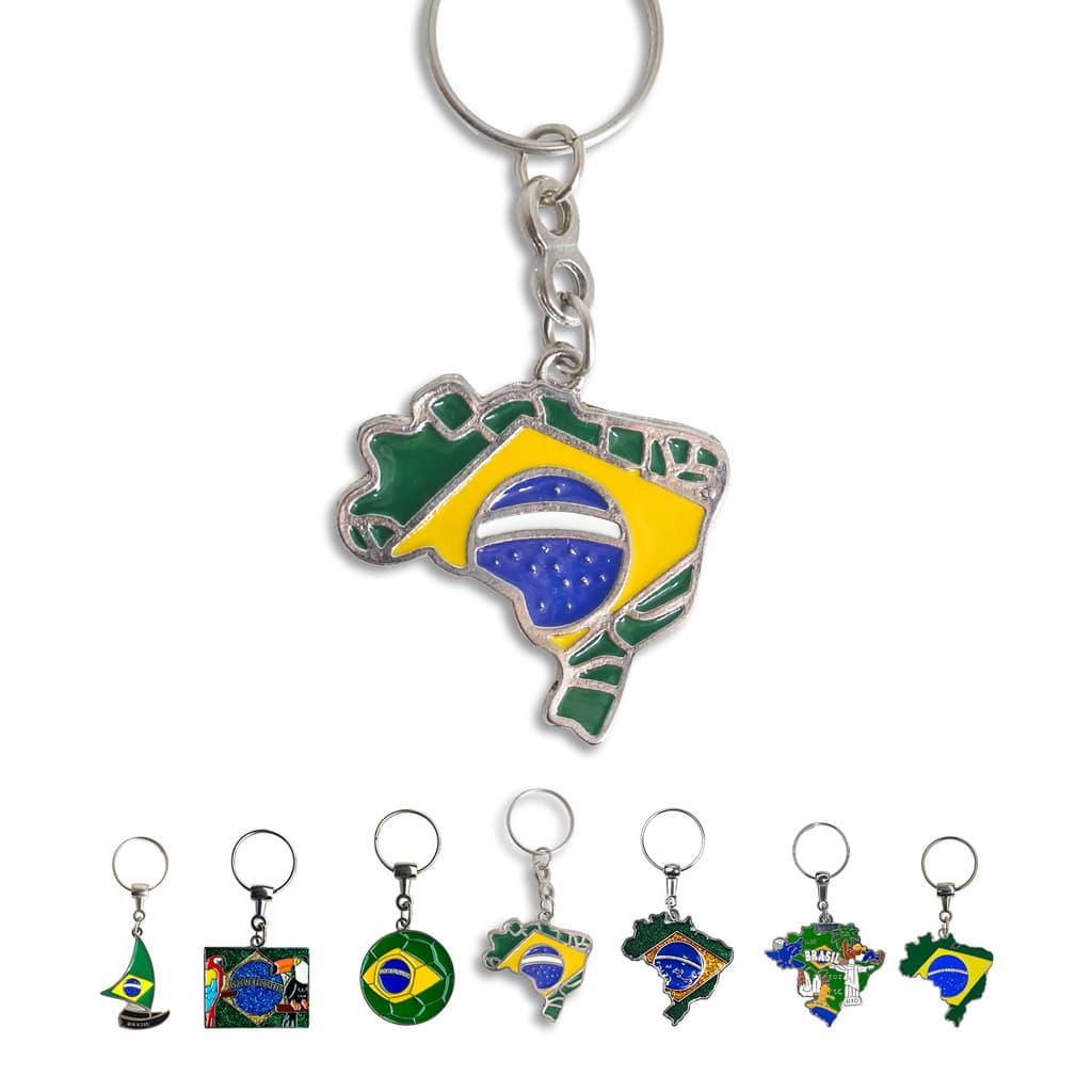 Chaveiro de Metal Mapa Bandeira do Brasil