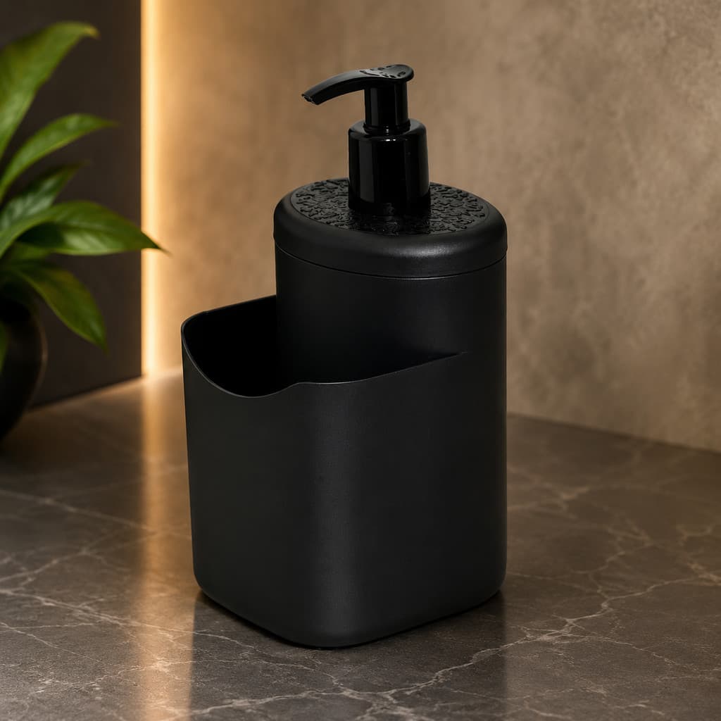 Porta Esponja com Dispenser de Detergente Preto – Pia Organizada e Moderna