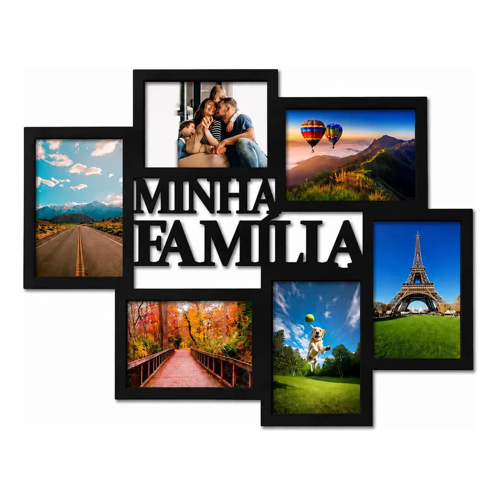 Porta Retrato Minha Família MDF 6 Fotos Para Parede Sala Quarto Presente Decorativo
