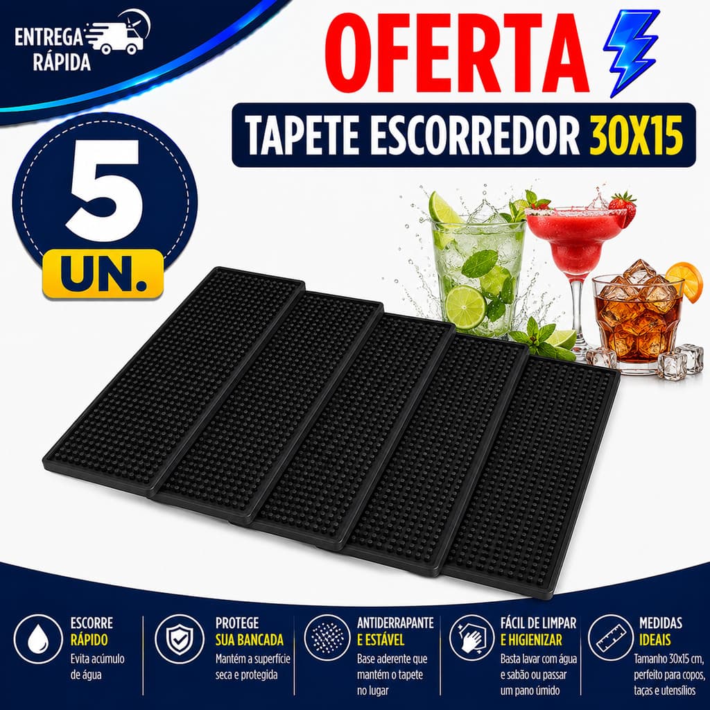 TAPETE ESCORREDOR PARA DRINKS COPOS BAR HOME BAR E COQUETELARIA