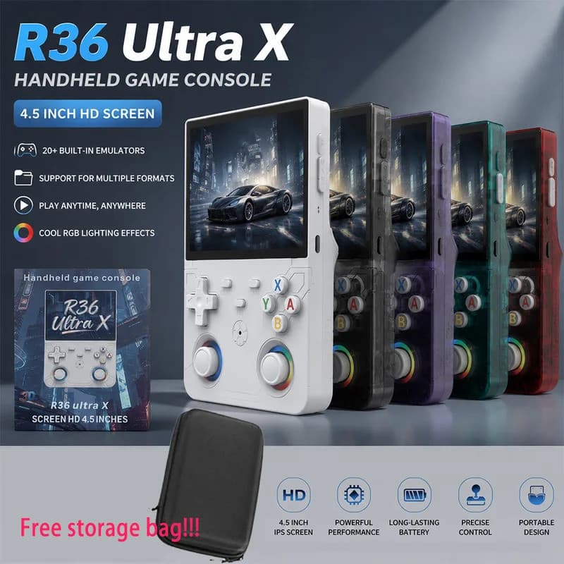 Novo R36 Ultra X Retro Console De Videogame 4.5 Polegadas Tela IPS Sistema Linux 128GB Pré-Instalado Jogos Portátil Joga