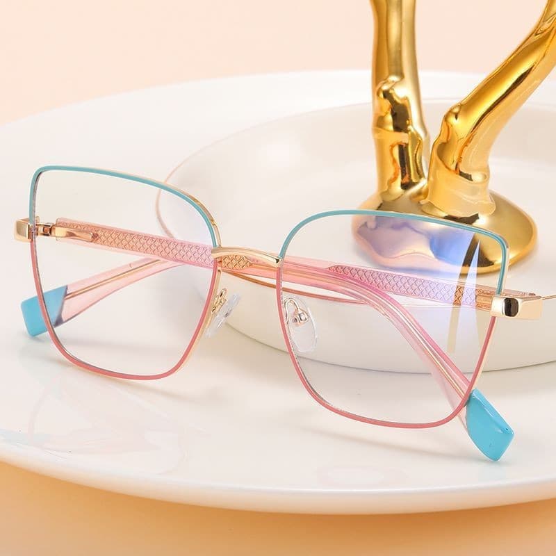 Metal Anti Blue Light Computer Glasses Women Fashion Square Óculos Coloridos Moldura Mola Dobradiça QMYU