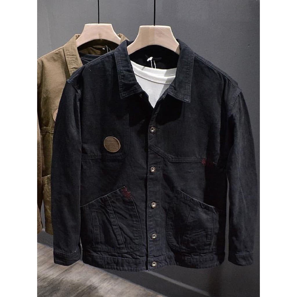 High-End preto jaqueta de carga masculina primavera outono solto All-Match puro algodão topo americano Denim jaqueta rou
