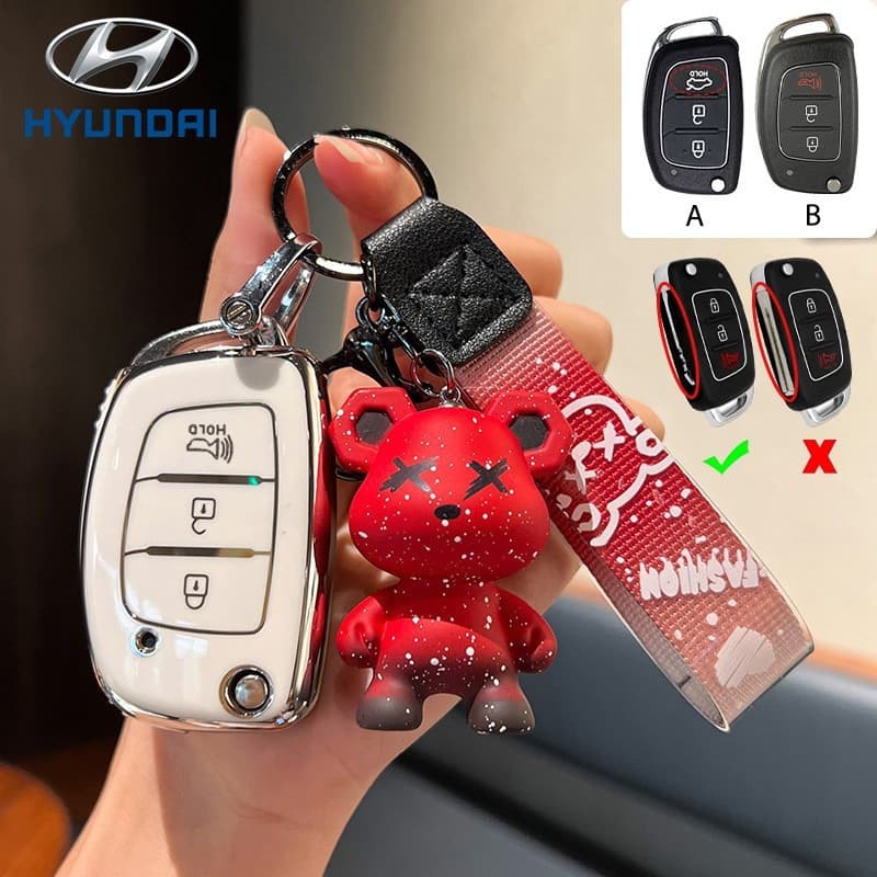 Nova capa moderna para chave de carro, adequada para os modelos HB20 19-22, chaveiro de urso, material TPU, 9FO3.