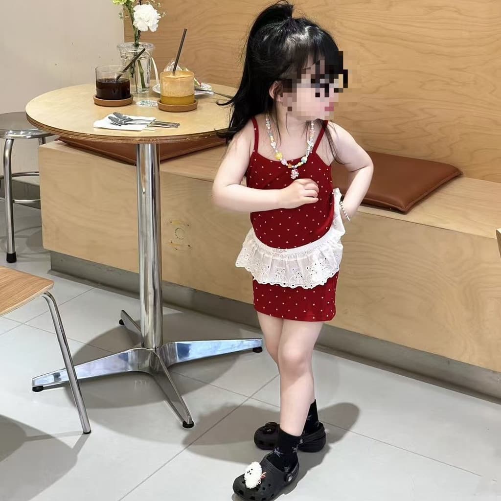 Meninas verão bolinhas vermelho Suspender saia bebê vestido de verão versão coreana vestido crianças roupas saia c