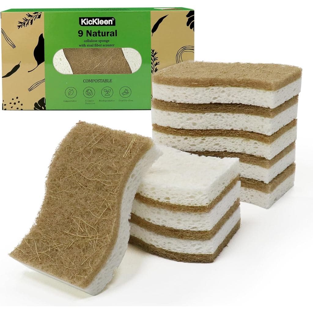 Conjunto de 9 esponjas de cozinha biodegradáveis - esponjas de lavagem compostáveis de celulose e casca de coco - esponj