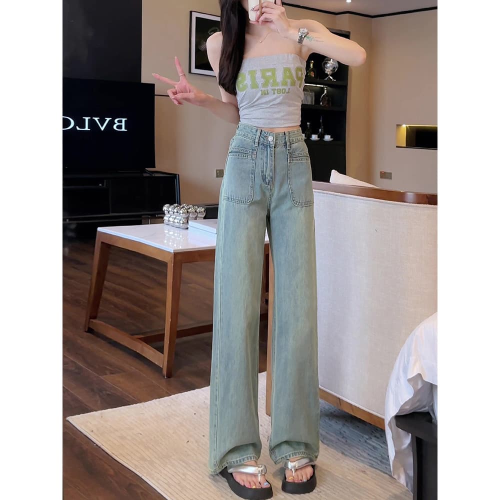 Cor clara Jeans retos 2025 novo estilo feminino verão pequeno verão estilo fino forma de pêra corpo solto calças de pern