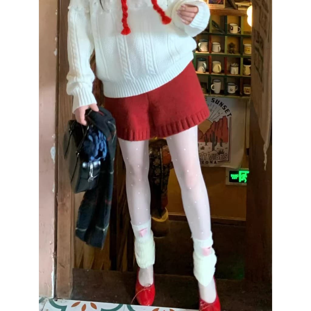 Retro vermelho malha Shorts feminino 26 novo estilo calças casuais quente menina atmosfera ano novo pequeno a linha calç