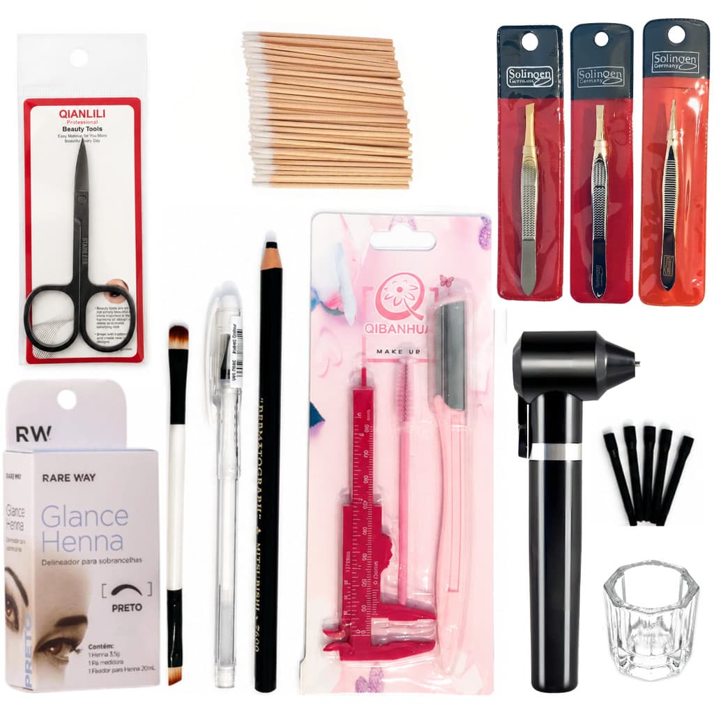 Kit Design e Marcação De Sobrancelhas Henna Glance Preto Completo