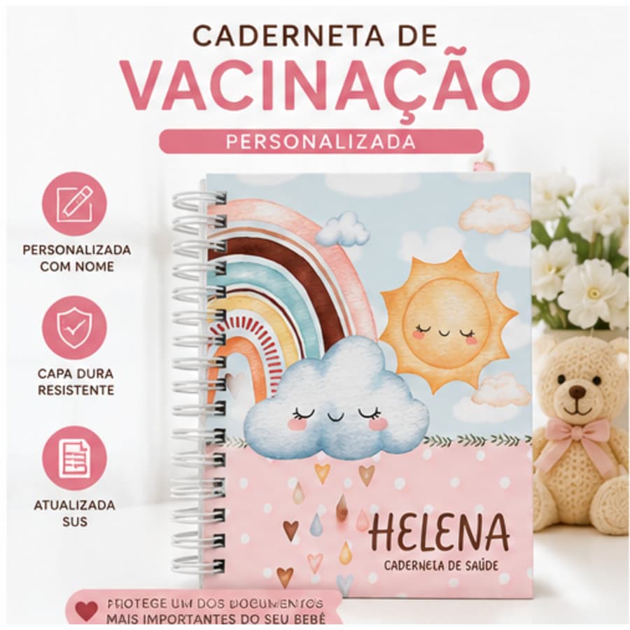 Caderneta de Vacinação Personalizada com Nome | Capa Dura | Atualizada SUS | Menina | Presente Maternidade