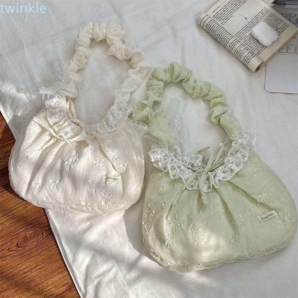 Bolsa De Renda Fresca TWINKLE , Ombro Plissada Floral Com Laço Nas Axilas , Estilo Pastoral