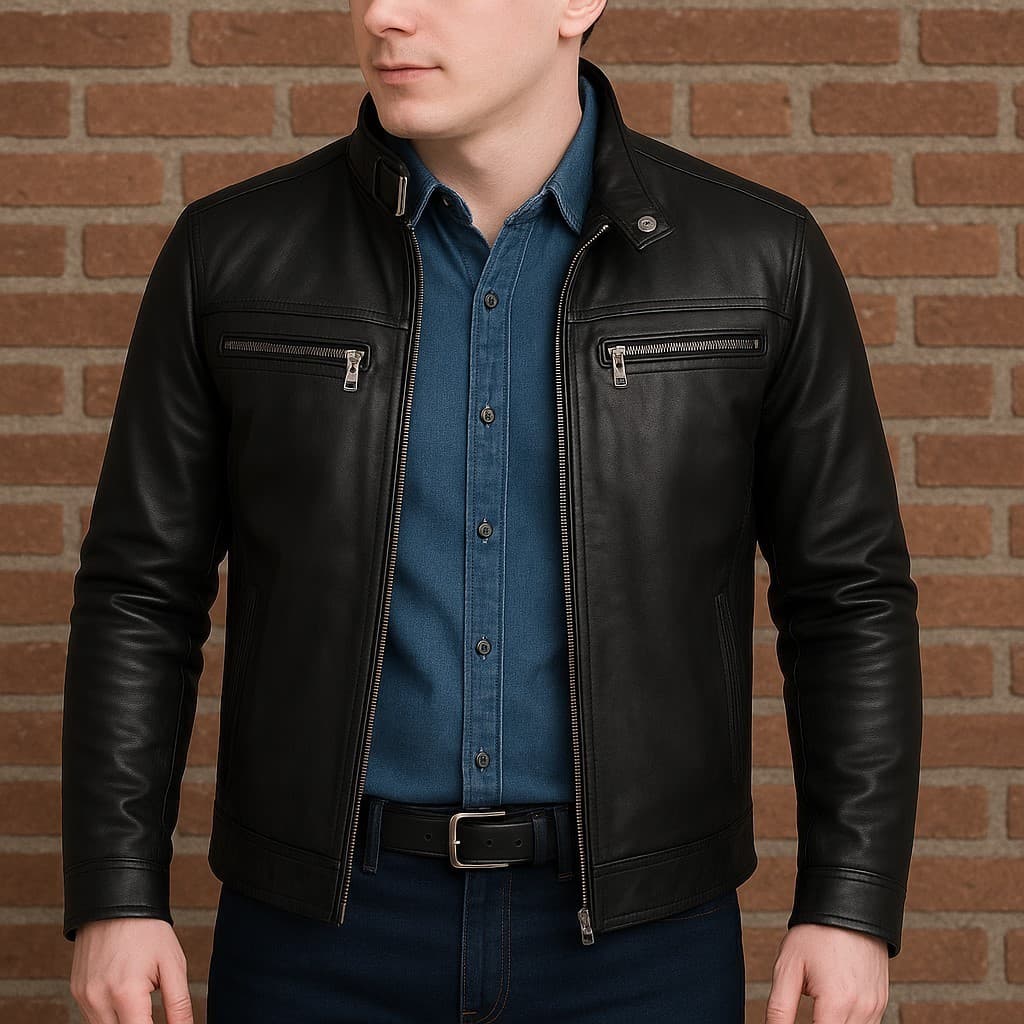 Casaco De Couro Preto Masculino Jaqueta Clássica Básica Forrada