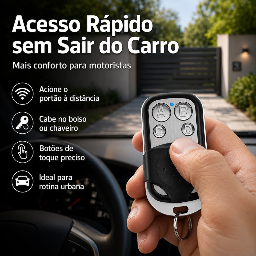 Controle Remoto Universal 4 Botões Portão Automático Garagem Residencial para Abrir Portão Elétrico Eletrônico Seguro