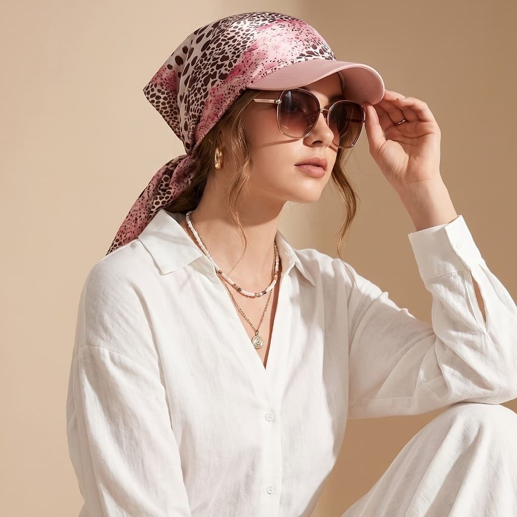 Chapéu Bandana Feminino com Viseira e Laço para Amarrar, Boné de Praia de Verão com Aba