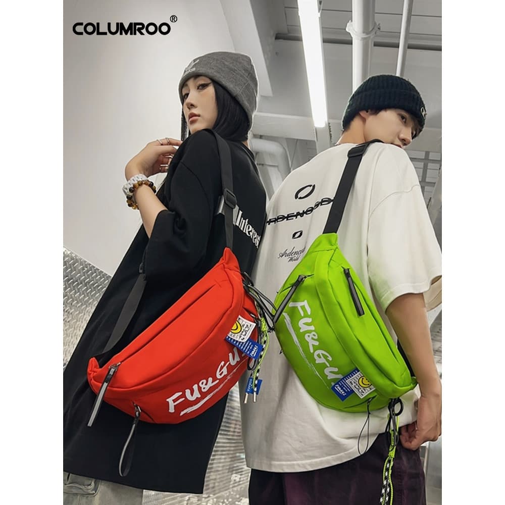 Bolsa de peito masculina estilo coreano carta grande capacidade esportes Casual bolsa de ombro bolsa mensageiro feminina