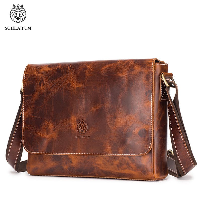 Leão laton primeira camada de couro masculino moda um ombro saco do mensageiro masculino Retro cera óleo couro saco do m