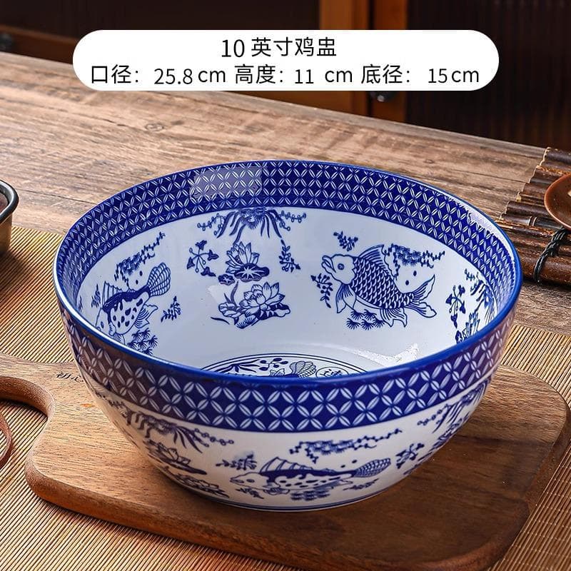 Tigela de porcelana azul e branca, talheres de cerâmica, tigela grande comercial, tigela de sopa, retrô chinesa, repolho