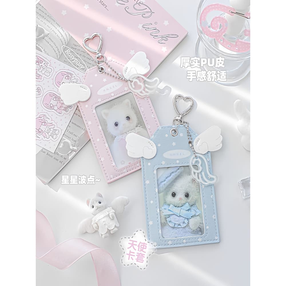 RosyPosy Conjunto macio porta-cartões de anjo Star Chasing Campus Porta-cartões Cartão de refeição Porta-cartões fotográ