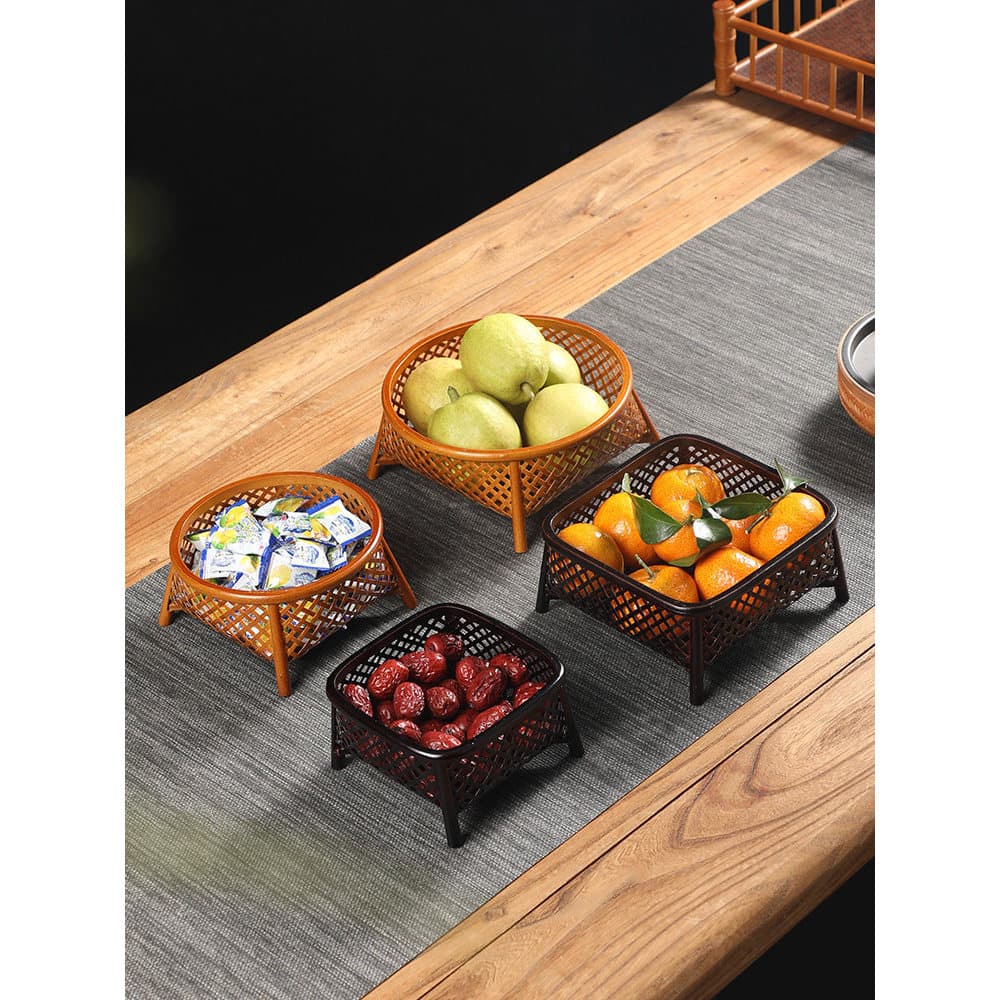 Cesta de frutas de laca grande tecida de bambu artesanal chinês Retro redondo cesta de armazenamento doméstico lanche ce