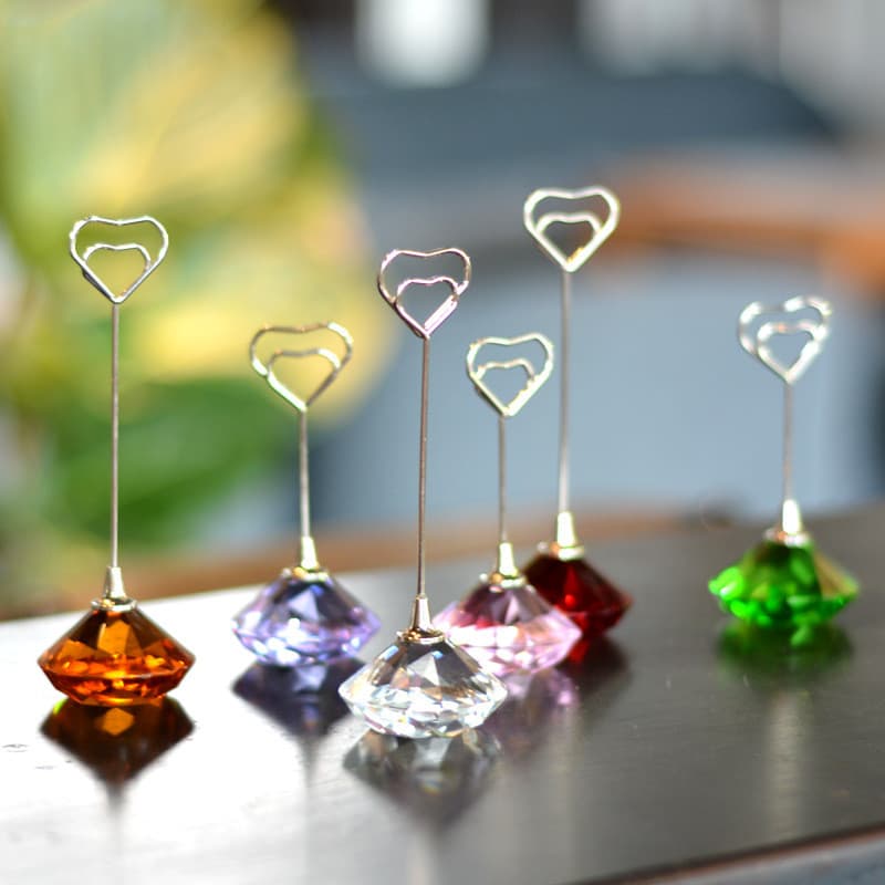 Criativo bonito cristal amor aço inoxidável assento de casamento titular do cartão de mesa titular do cartão de visita n