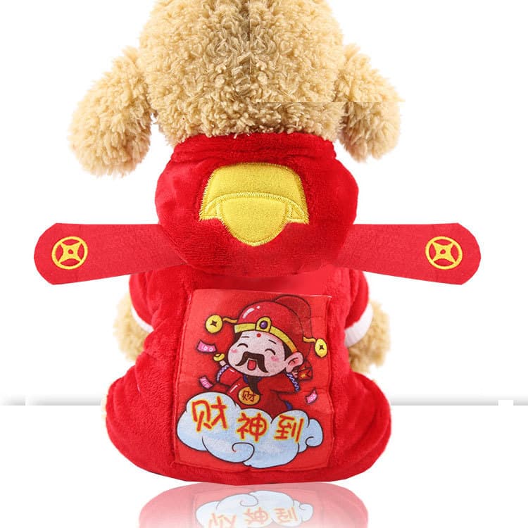 Teddy Pomeranian roupas para cães de quatro patas ano novo deus da riqueza transformação traje Coral velo gato ano novo