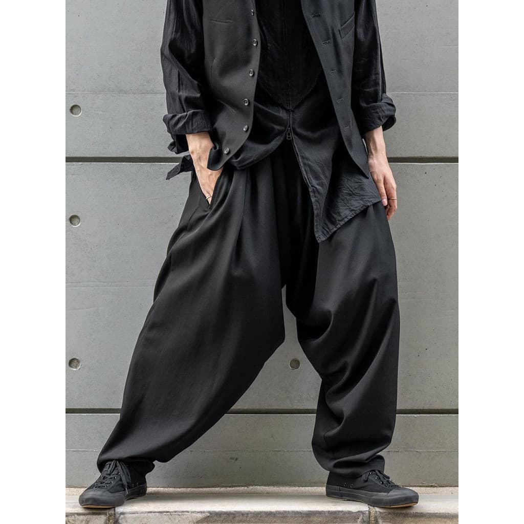 GAOSTUDIOS Preto Grande Plissado Harem Calças Até o Tornozelo Japonês Retro Extra Solto Corte Tridimensional Calças Reta