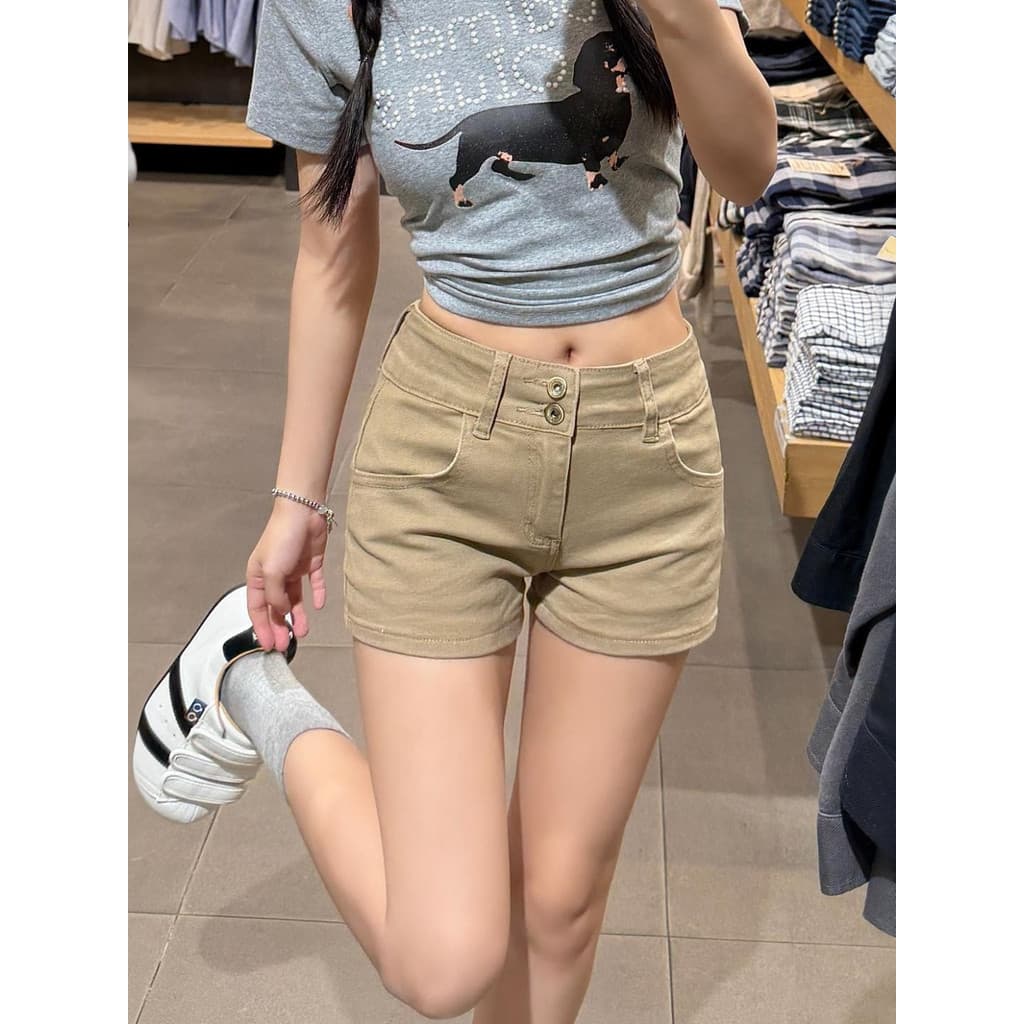 Tamanho grande gordura mm cáqui Shorts All-Match estiramento Jeans feminino verão quente meninas magro-ajuste calças ret