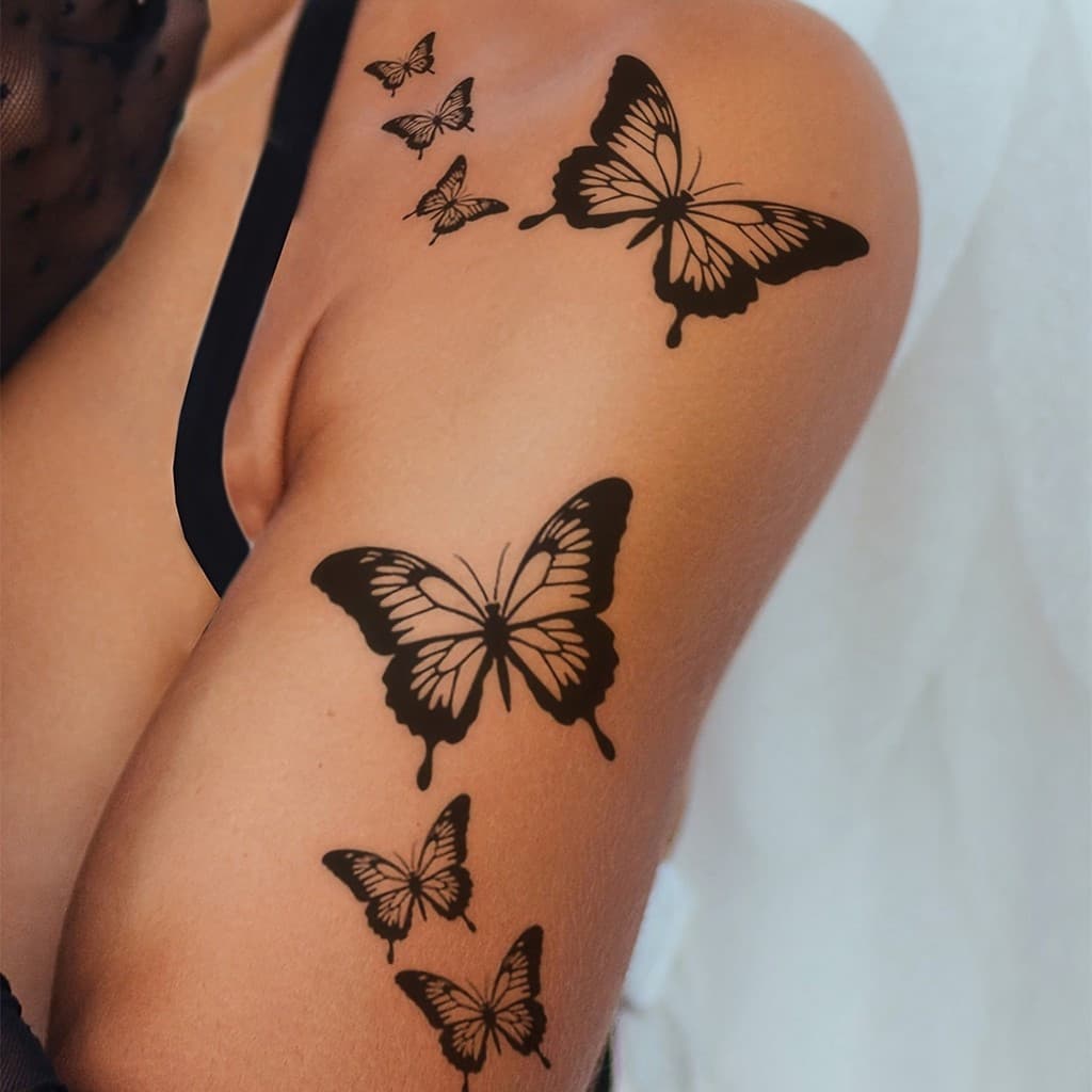 1 adesivo de tatuagem temporária realista de borboleta preta, adequado para dedos, pulsos, ombros, pescoço, clavícula YW