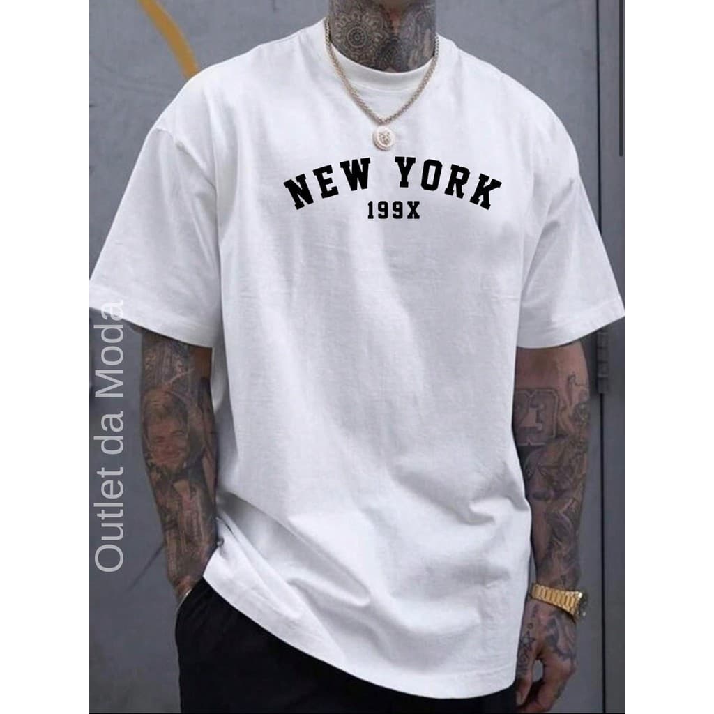 Camiseta Masculina NEW YORK Camisa homem 100% Algodão Estampada Homem